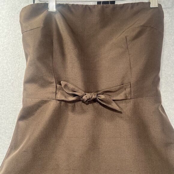 Lynn Lugo Silk Dress Strapless fit Flare Brown Party Wedding Women's Size 10 - Picture 3 of 14